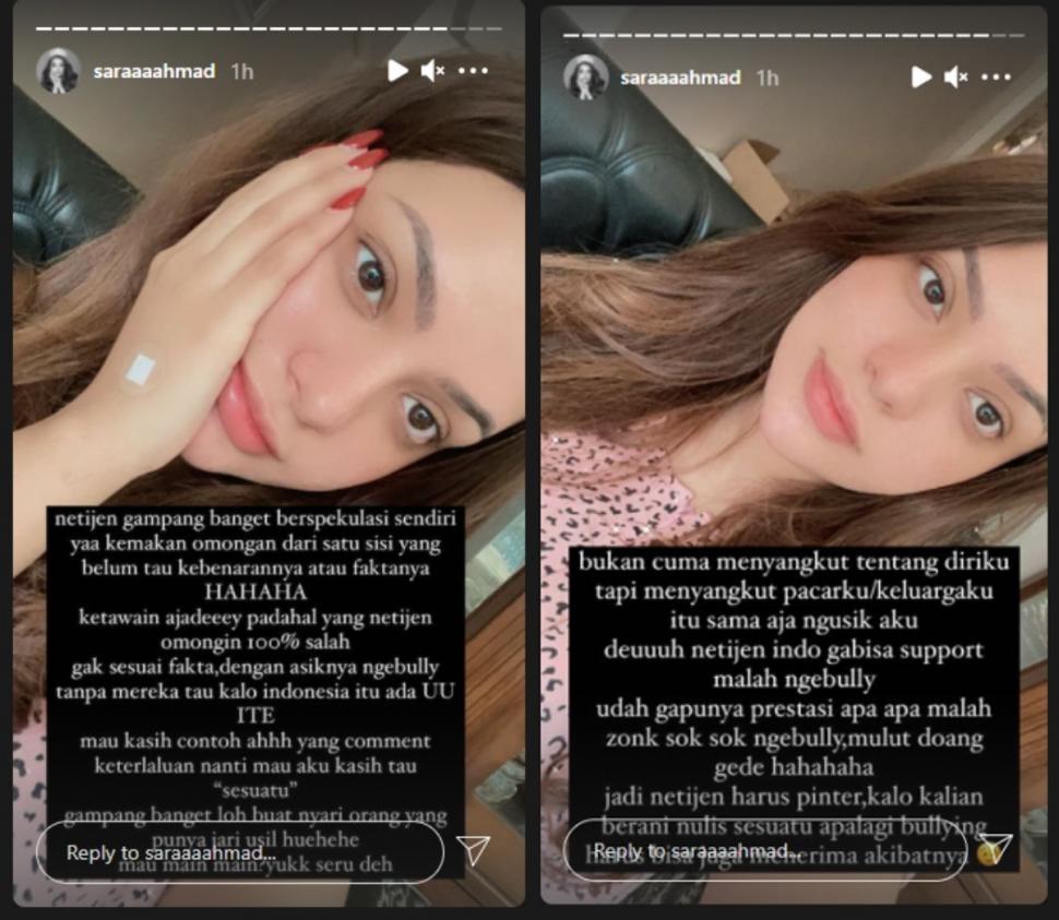 Sarah Ahmad singgung komentar netizen yang soal Nurhidayat. (Instagram/saraaaahmad)