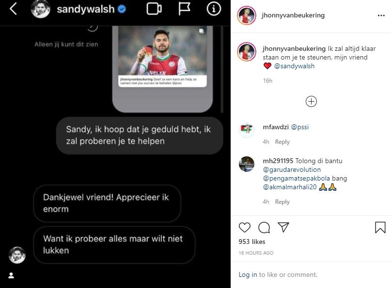 Sandy Walsh curhat susahnya bela Timnas Indonesia. (Instagram/jhonnyvanbeukering)