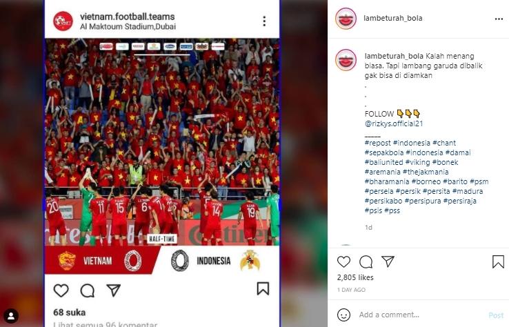 Akun sepak bola Vietnam balik logo Garuda via screenshoot Lambeturah_bola. (Instagram/@lambeturah_bola)