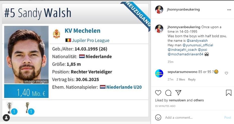 Jhonny van Baukering colek jajaran petinggi PSSI soal naturalisasi Sandy Walsh. (Instagram/jhonnyvanbeukering)