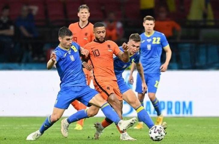 Belanda berhasil memenangkan laga lawan Ukraine 3-2 dalam Grup C Euro 2020. (JOHN THYS / POOL / AFP)