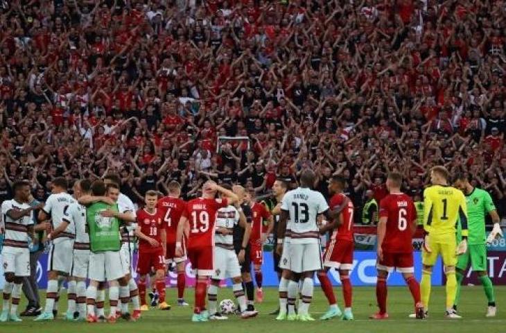 Sebanyak 67 ribu penonton menonton langsung pertandingan Hungaria vs Portugal di Euro 2020 yang digelar di Puskas Arena, Budapest. (AFP)