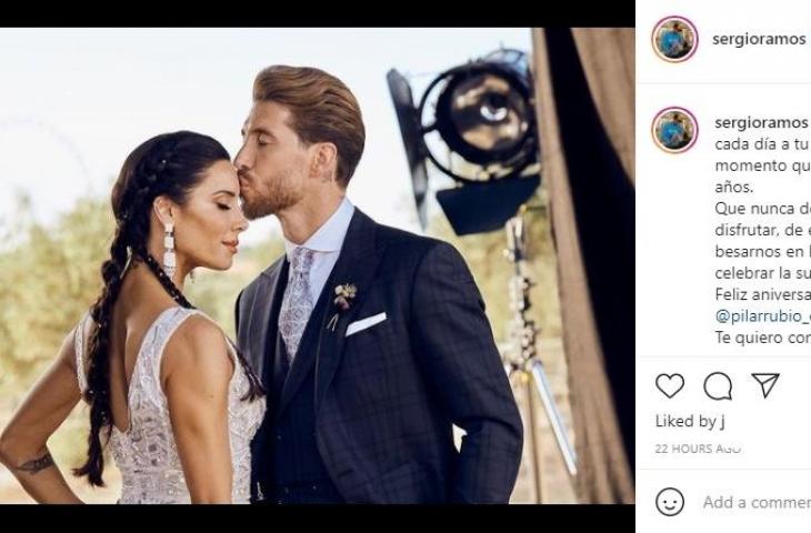 Sergio Ramos pamer foto mesra dan sampaikan pesan romantis di anniversary pernikahannya dengan Pilar Rubio. (Instagram/sergioramos)