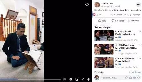 Video sosok yang diduga Cristiano Ronaldo baca Al-Quran. (Facebook)