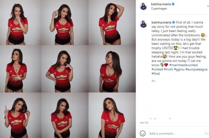 Katrina Maria, fans seksi Man United yang dukung Denmark di Euro 2020. (Instagram/katrina.maria)