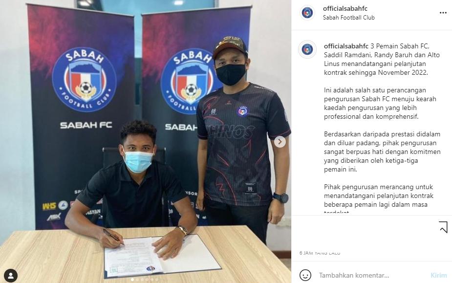 Saddil Ramdani perpanjang kontrak dengan klub Malaysia, Sabah FC. (Instagram/officialsabahfc)