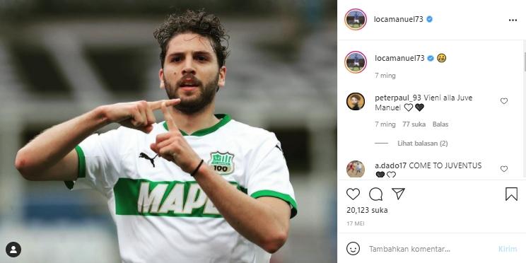 Manuel Locatelli berselebrasi dengan gaya andalannya ketika berseragam Sassuolo. (Instagram/@locamanuel73)