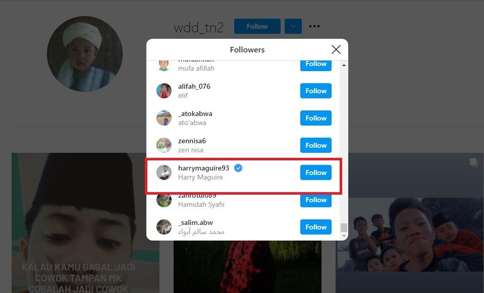 Bocah asal Indonesia viral karena akun Instagramnya difollow Harry Maguire. (wdd_tn2)