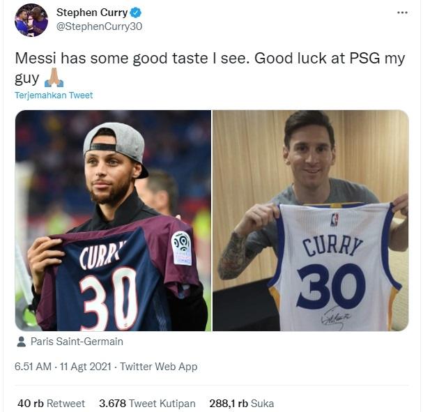 Stephen Cury puji Lionel Messi. (Twitter/@StephenCurry30)