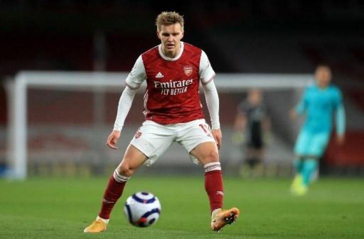 Gelandang Arsenal, Martin Odegaard. (ADAM DAVY / POOL / AFP)