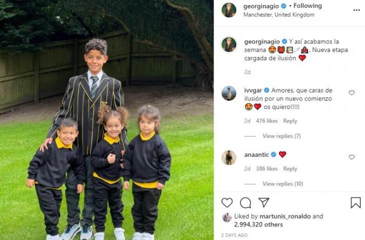 Anak-anak Cristiano Ronaldo dan Georgina Rodriguez mulai bersekolah di Manchester. (Instagram/@georginagio)