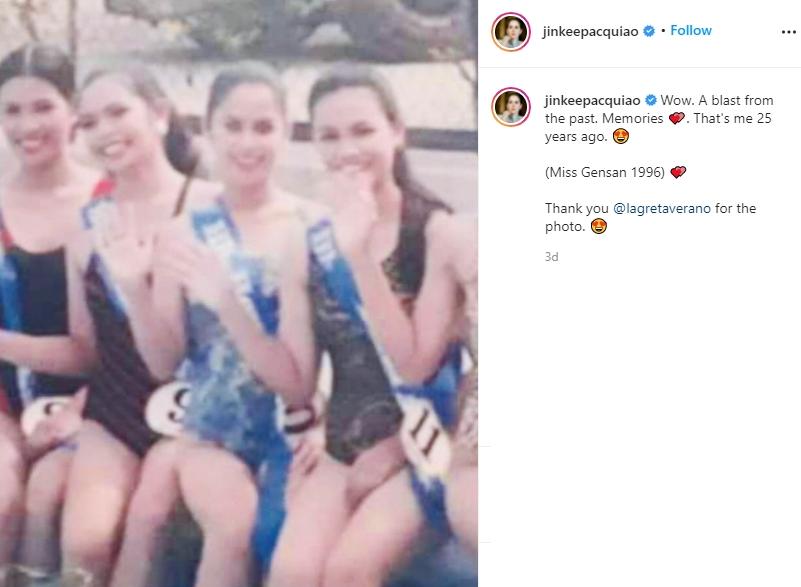 Jinke Pacquiao saat berpose dalam sebuah kontes ratu kecantikan yang terjadi pada 25 tahun silam. (Instagram/jinkeepacquiao)