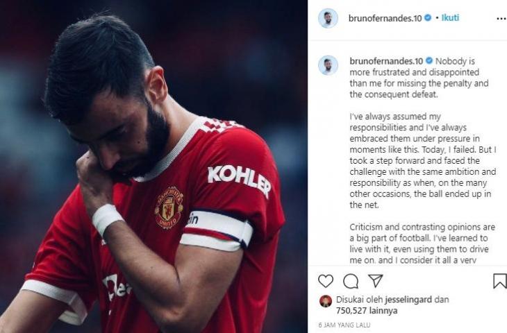 Curhat Bruno Fernandes usai MU kalah dari Aston Villa. (Instagram/@brunofernandes.10)