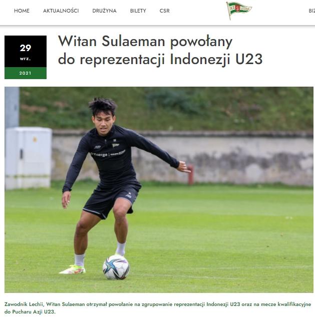 Pemanggilan Witan Sulaeman ke Timnas Indonesia disorot Lechia Gdansk. (Lechia.pl)