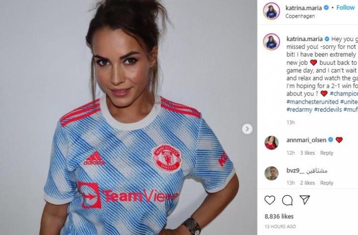 Katrina Maria, menebak skor Manchester United. (Instagram/@katrina.maria)