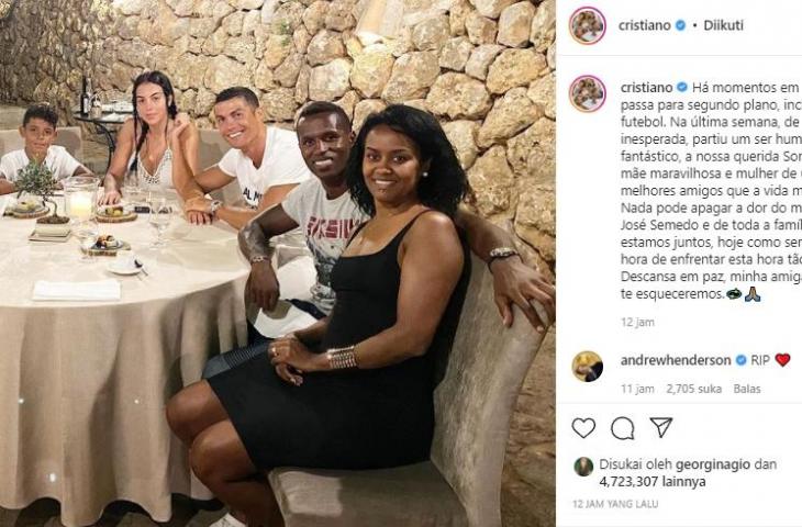 Cristiano Ronaldo berduka sahabatnya kehilangan istri. (Instagram/@cronaldo)