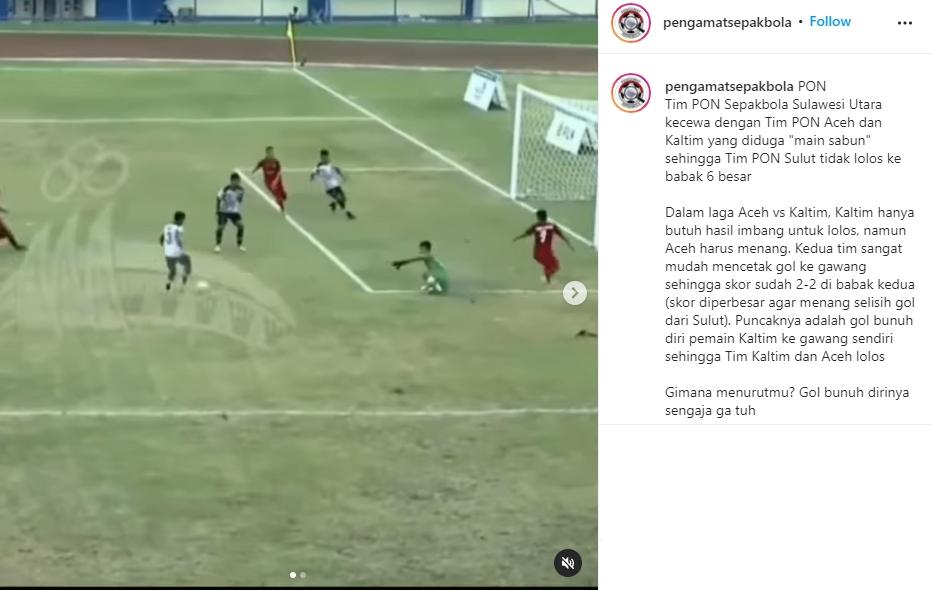 Dugaan 'sepak bola gajah' di PON XX Papua. (Instagram/pengamatsepakbola)