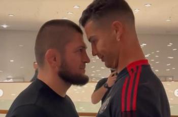 Momen Khabib Nurnagomedov Pasrah saat Coba Dibanting Cristiano Ronaldo