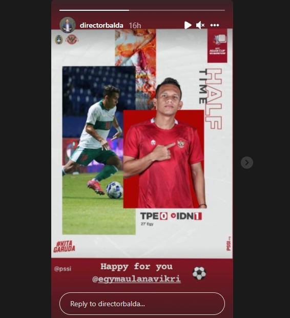 David Balda ikut semringah usai Egy cetak gol. (Instagram/directorbalda)