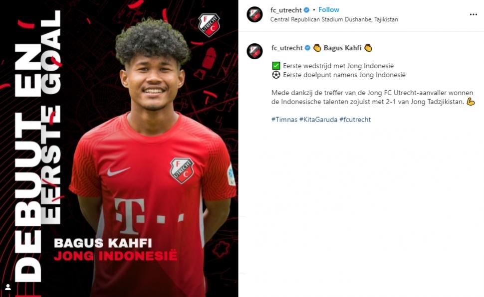 FC Utrecht ikut bangga Bagus Kahfi cetak gol di Timnas Indonesia U-23. (Instagram/baguskahfiii)