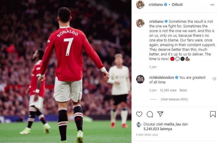 Curhat Cristiano Ronaldo usai Manchester United dipermalukan Liverpool. (Instagram/@cristiano)