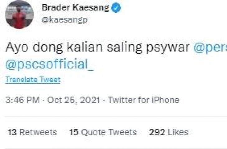 Cuitan Kaesang pangare jelang Persis Solo vs PSCS Cilacap. (Twitter/@kaesangp)