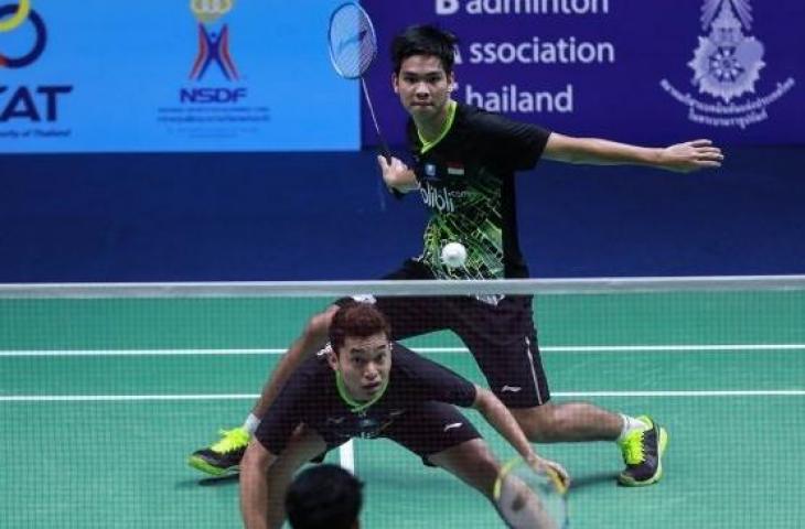 Pasangan ganda putra Indonesia, Leo Rolly Carnando/Daniel Marthin, lolos ke babak utama Thailand Masters 2020 setelah mengalahkan wakil tuan rumah, Maneepong Jongjit/Krit Tantianankul, di babak kualifikasi, Selasa (21/1). [Humas PBSI]