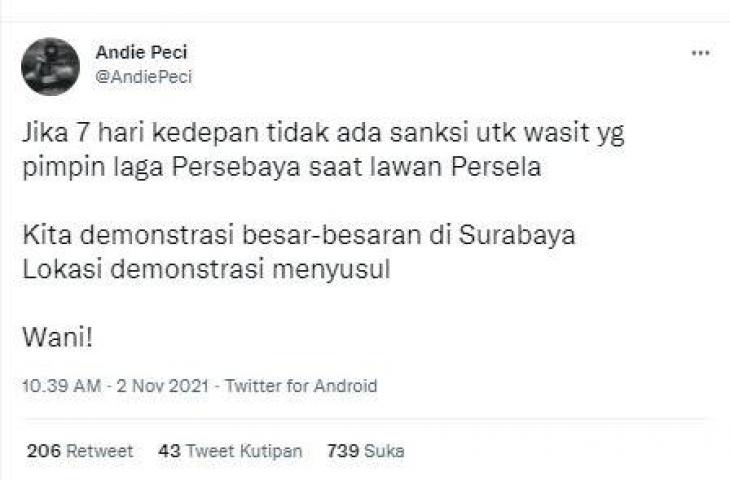 Pentolan Bonek, Andi Peci. (Twitter/@andiepeci)