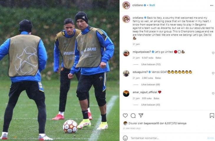 Cristiano Ronaldo antusias kembali ke Italia untuk menghadapi Atalanta. (Instagram@cristiano)