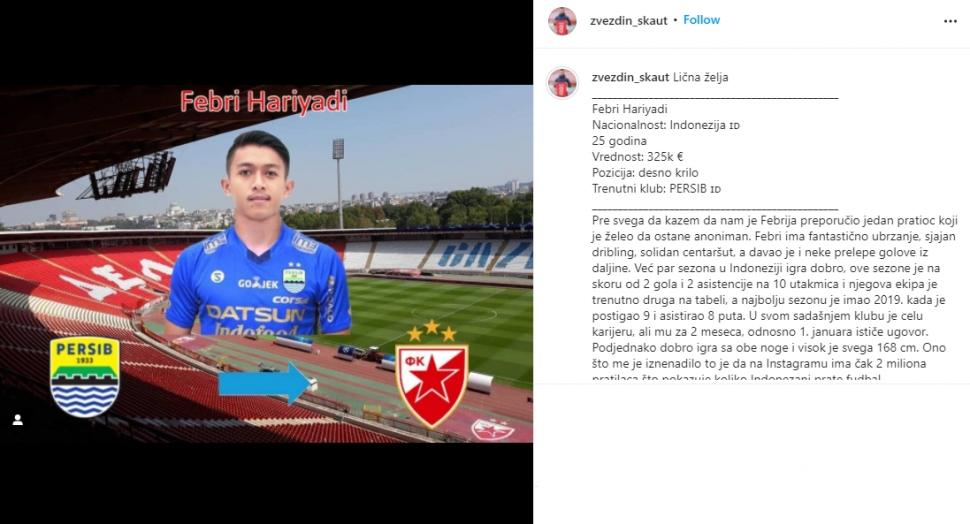 Febri Hariyadi dirumorkan dengan klub Serbia, Red Star Belgrade. (Instagram/zvezdin_skaut)