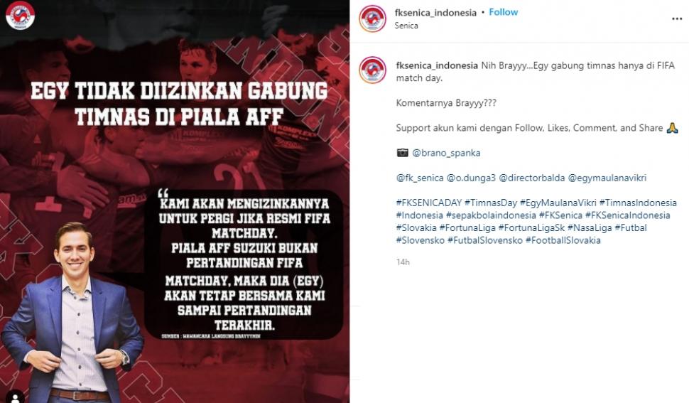 Egy tidak akan diizinkan gabung ke Timnas Indonesia pada Piala AFF 2020. (Instagram/fksenica_indonesia)