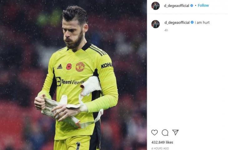 David de Gea kecewa berat Manchester United kalah dari Manchester City. (Instagram/@dgeaofficial)