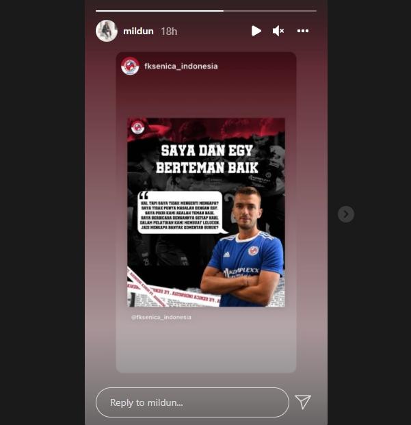 Respons Milan Jurdik usai diserang netizen Indonesia karena dorong Egy saat selebrasi. (Instagram/fksenica_indonesia)