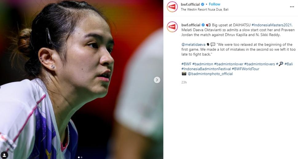 BWF soroti kekalahan Praveen/Melati. (Instagram/bwf.official)