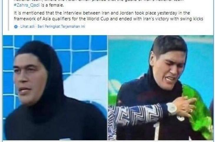 Zohreh Koudaei, kiper Timnas Putri Iran yang diduga pria. (Facebook/Soliman Nabeul)