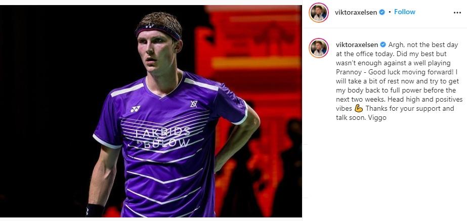 Curhatan Viktor Axelsen setelah kalah di Indonesia Masters 2021. (Instagram/viktoraxelsen)