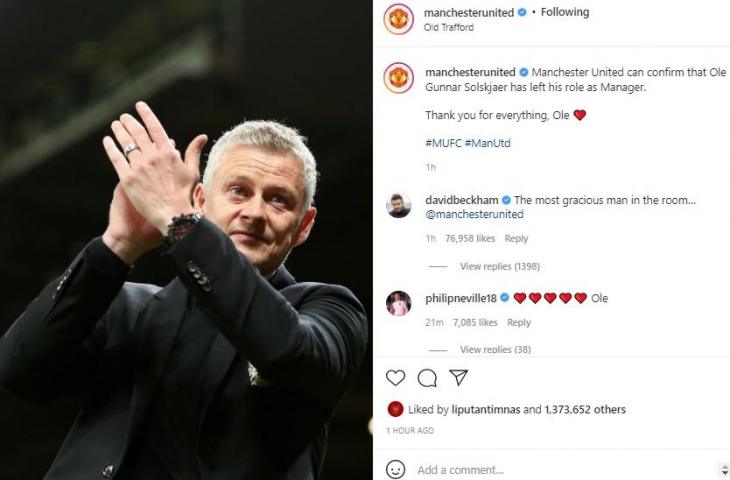 Manchester United pecat Ole Gunnar Solskjaer. (Instagram/@manchesterunited)