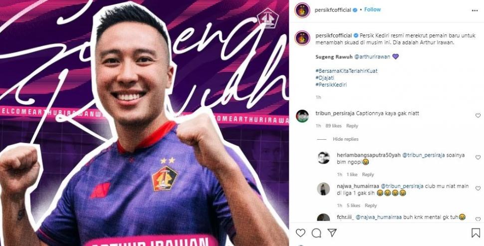 Persik Kediri resmi perkenalkan Arthur Irawan. (Instagram/@persikfcofficial)