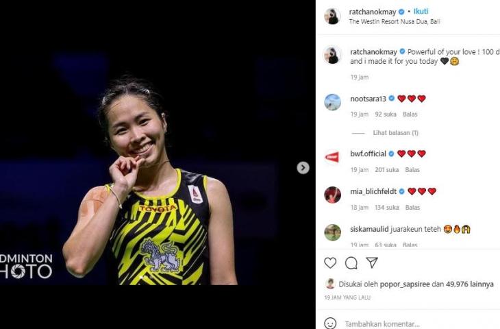 Pebulu tangkis Thailand, Ratchanok Intanon lolos final Indonesia Open 2021. (Instagram/@ratchanokmay)