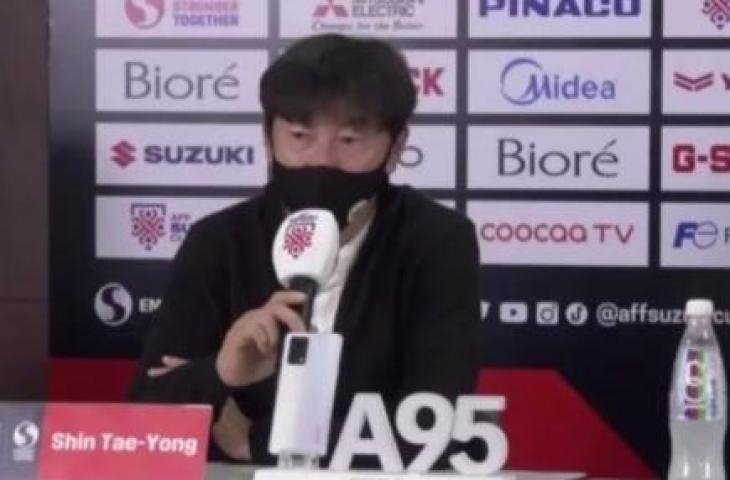 Pelatih Timnas Indonesia, Shin Tae-yong saat konferensi pers virtual jelang bergulirnya Piala AFF 2020, Sabtu (4/12/2021) (tangkapan layar zoom Piala AFF 2020)