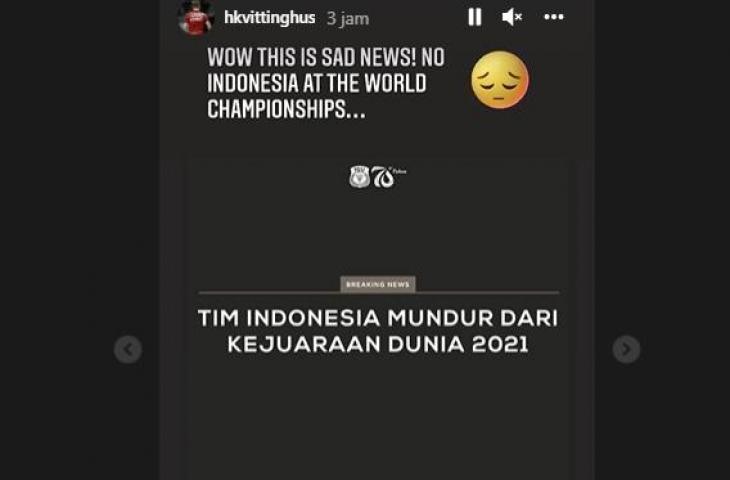 tlet Denmark ikut sedih tim bulu tangkis Indonesia mundur dari Kejuaraan Dunia 2021. (Instagram/@hkvittinghus)