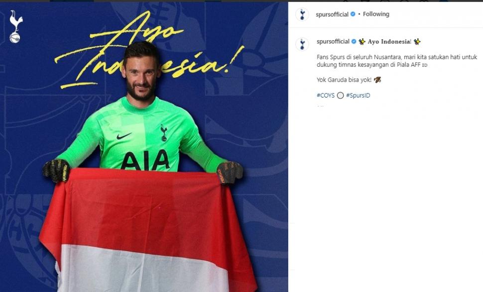 Unggahan Tottenham Hotspur yang dukung Timnas Indonesia di Piala AFF 2020. (Instagram/spursofficial)