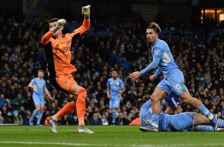 Jack Grealish cetak satu gol saat Manchester City hajar Leeds United 7-0. (PAUL ELLIS / AFP)