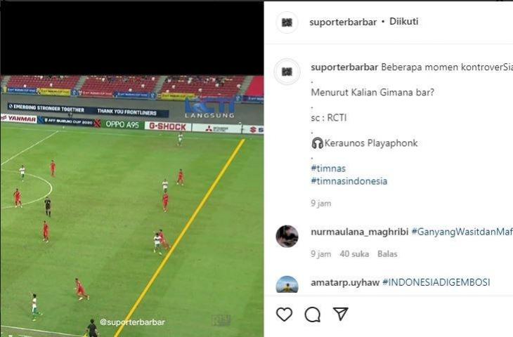 Keputusan kontroversial wasit di laga semifinal Indonesia vs Singapura. (Instagram/@suporterbarbar)