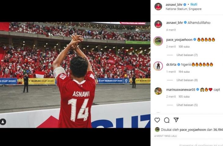 Asnawi Mangkualam usai laga Timnas Indonesia vs Singapura di leg kedua semifinal Piala AFF 2020. (Instagram)