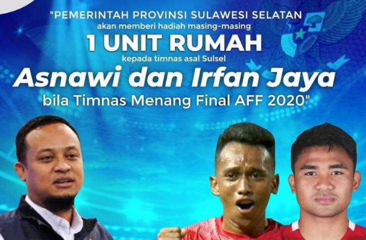 Asnawi Mangkualam dan Irfan Jaya dijanjikan rumah jika sukses juarai Piala AFF 2020. (Facebook/AndiSudirman)