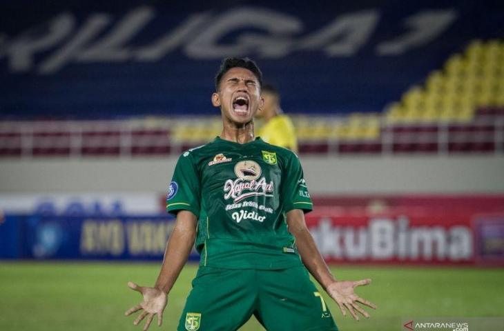 Marselino Ferdinan usai mencetak gol ke gawang Bali United, Rabu (6/1/2022). (Dok. Antara)