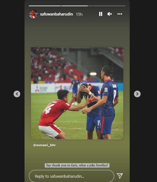 Pemain Singapura, Safuwan Baharudin sindir Asnawi Mangkualam. (Instagram/@safuwanbaharudin)