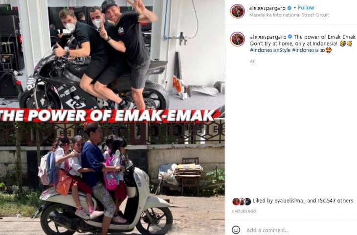 Aleix Espargaro tirukan emak-emak. (Instagram/@aleixespargaro)