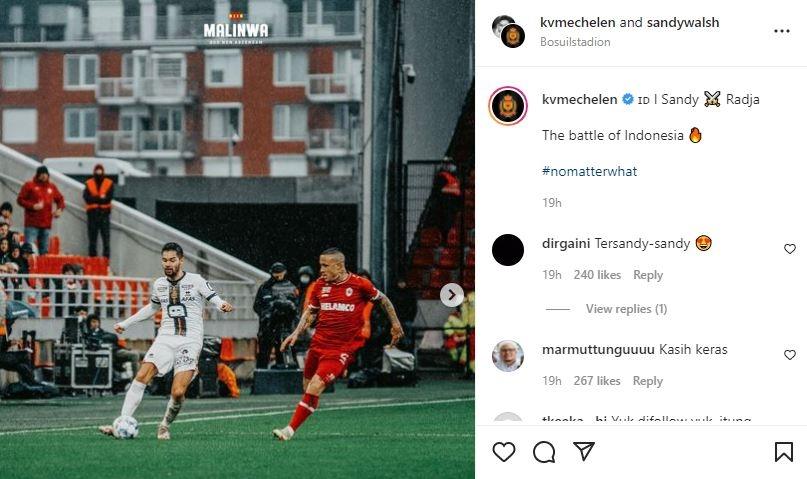 Momen dua pemain keturunan Indonesia, Sandy Walsh dan Radja Nainggolan di Liga Belgia. (Instagram/kvmechelen)